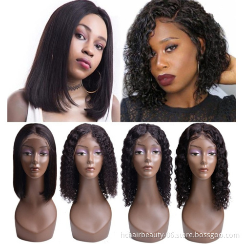 100% Human Virgin Hair Big Sale Transparent Front Lace Baby Hair Customized Straight Curly Bob Short Wig